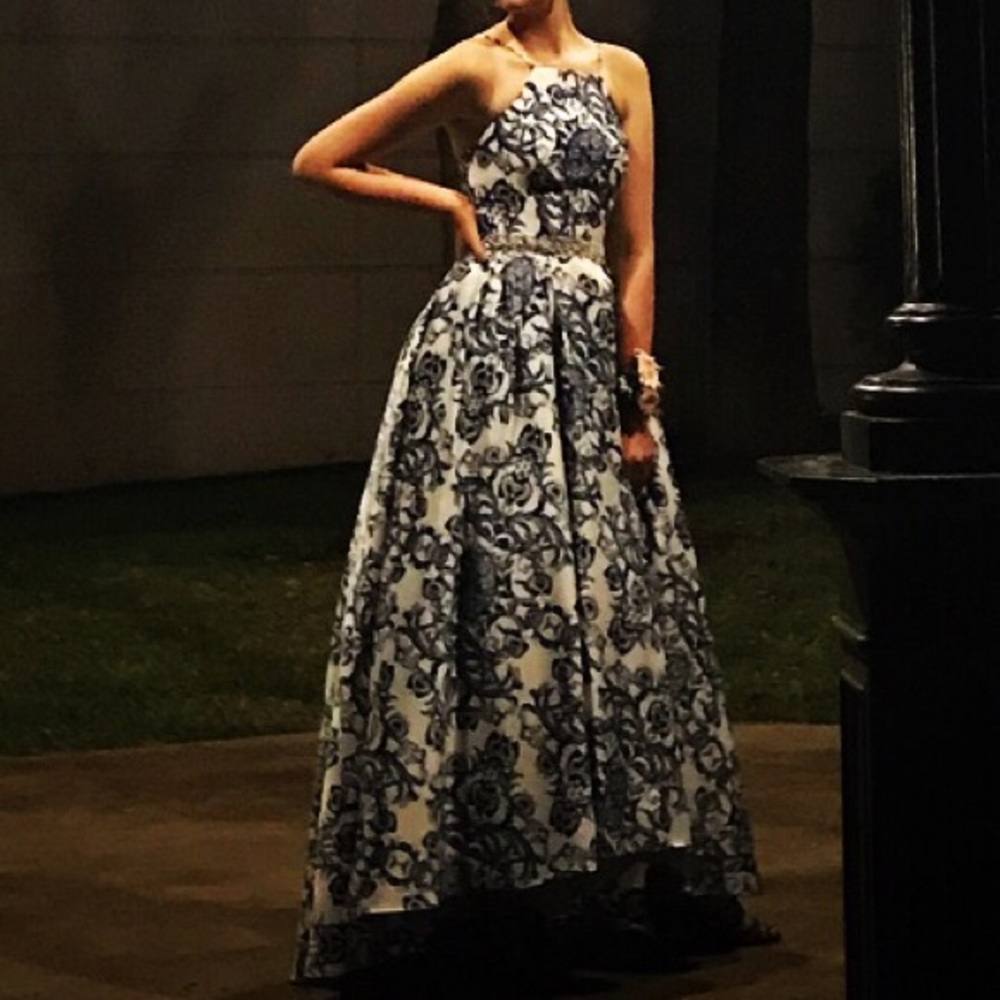 Betsy & Adam - Printed High-Low Ballgown